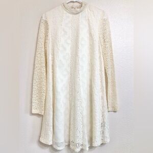 Anthropology HD in Paris Cream Lace Long Sleeve Dress
